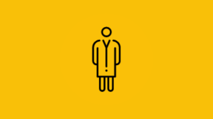 A scientist icon on a yellow background