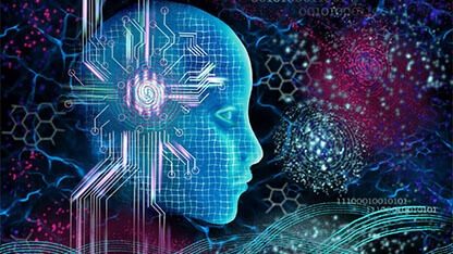 Artificial Intelligence Concept Featuring Futuristic Digital Head with Neural Connections